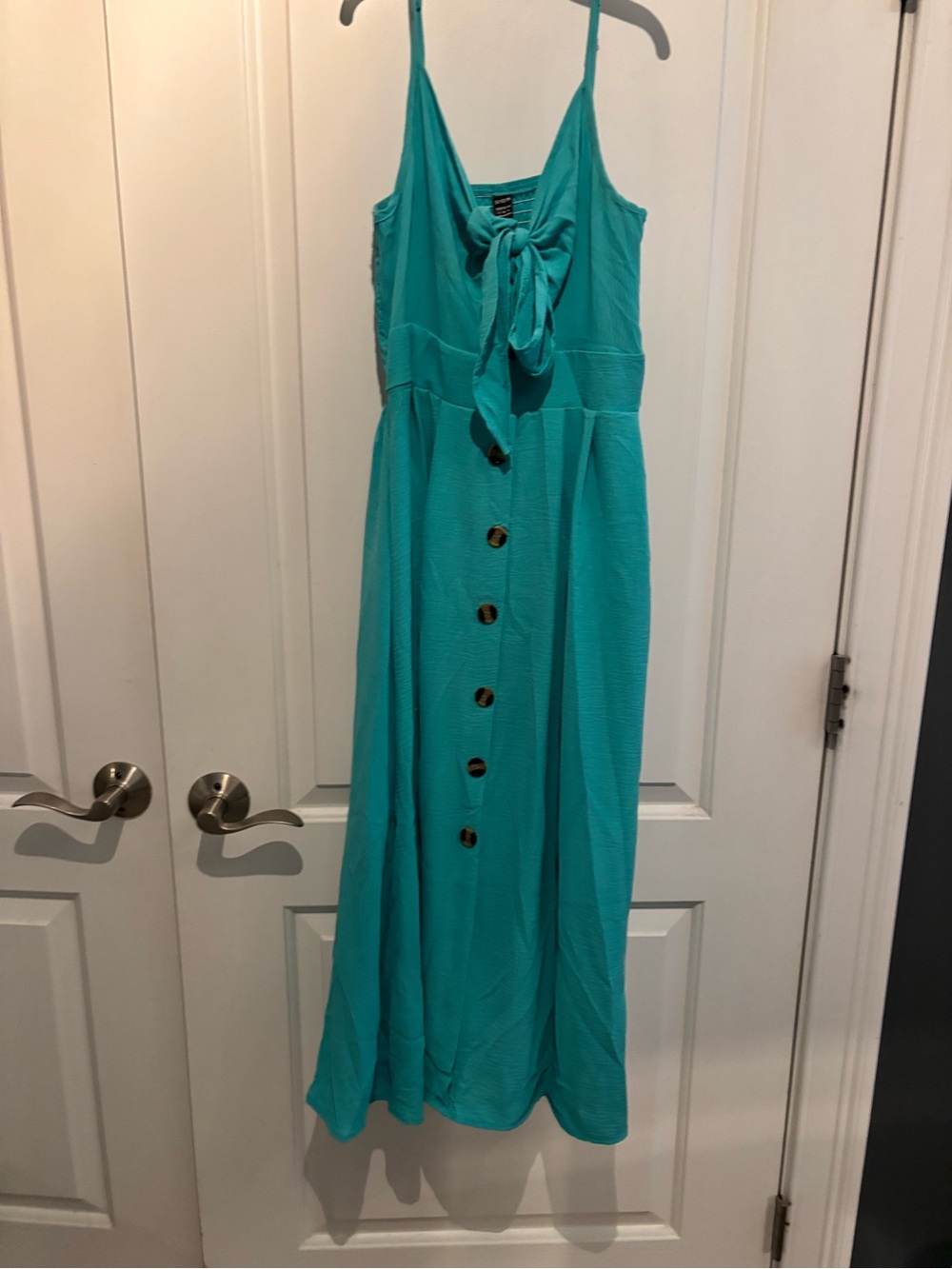 SHEIN Teal Tie-Front Button Midi Dress